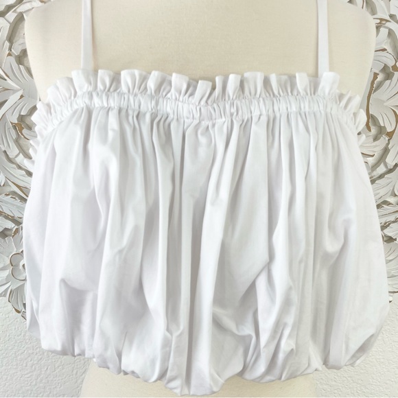 {Cinq a Sept} Ivee White Cotton Poplin Bubble Crop Top, Size XL - Picture 3 of 8